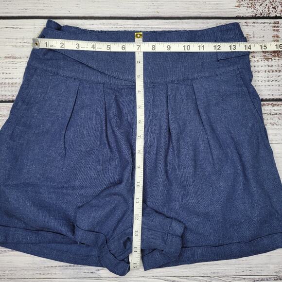 Urban Outfitters Joanie Buckle Linen Blend Shorts Navy Blue | Small - Picture 7 of 8